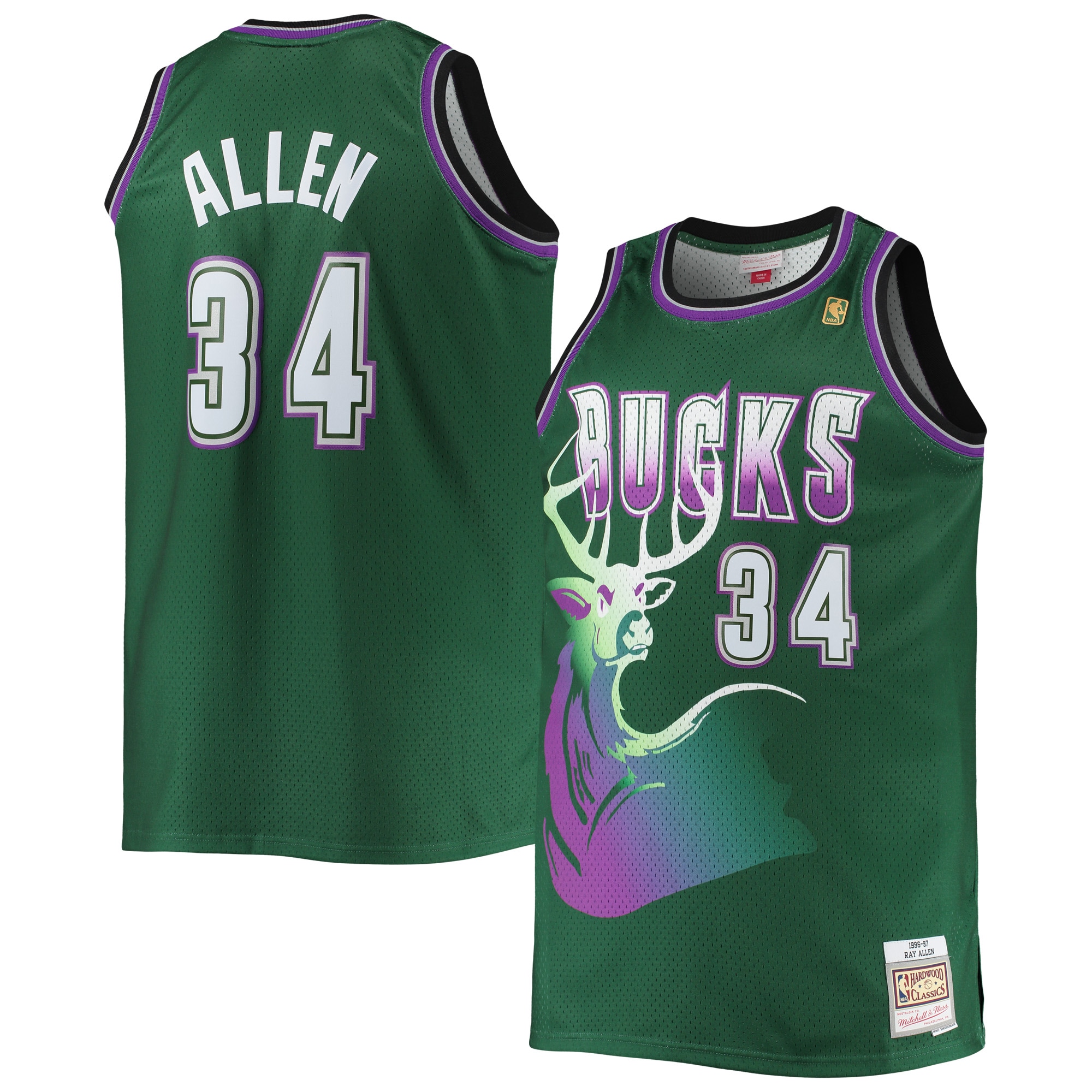 Ray Allen Milwaukee Bucks Big & Tall 1996/97 Hardwood Classics Swingman Jersey - Hunter Green